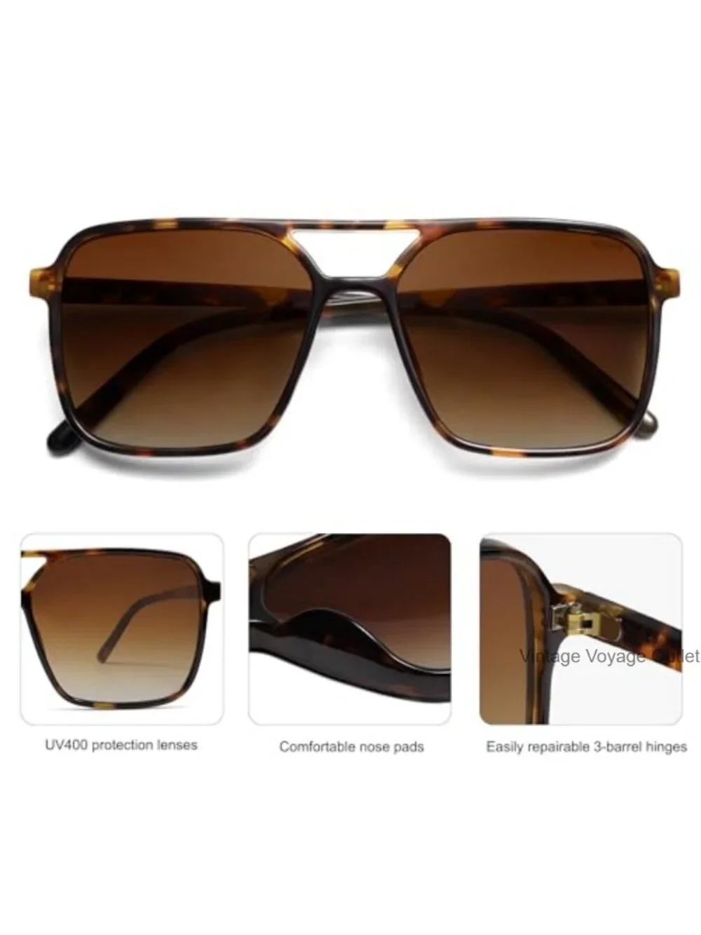 Retro 70s Aviator Square Sunglasses UV400 Unisex Driving Shades